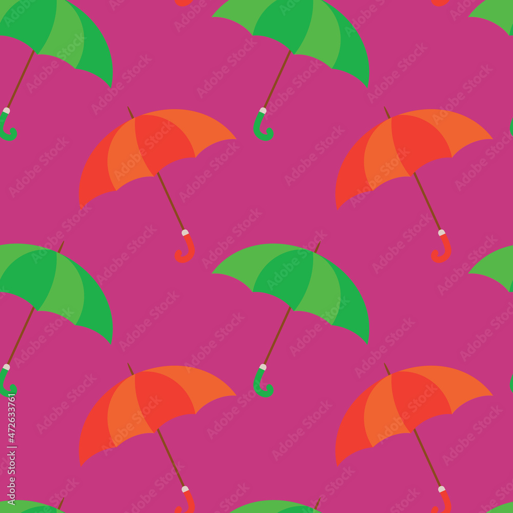 Obraz premium Seamless vector pattern with colrful umbrellas on purple background.