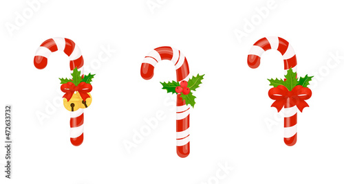 Decorative Christmas candies for design. Lollipops with Christmas decorations.Vector