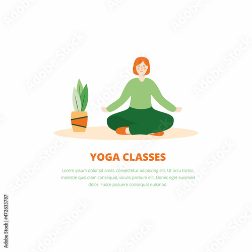 Vector illustration with yoga classes banner template. Concept with woman doing yoga.