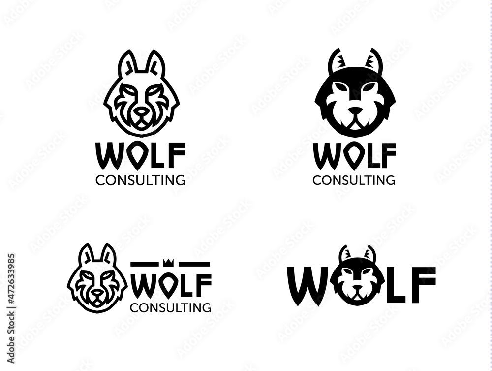 Wolf animal logo on white background. Use it for branding, card, poster or package print design.