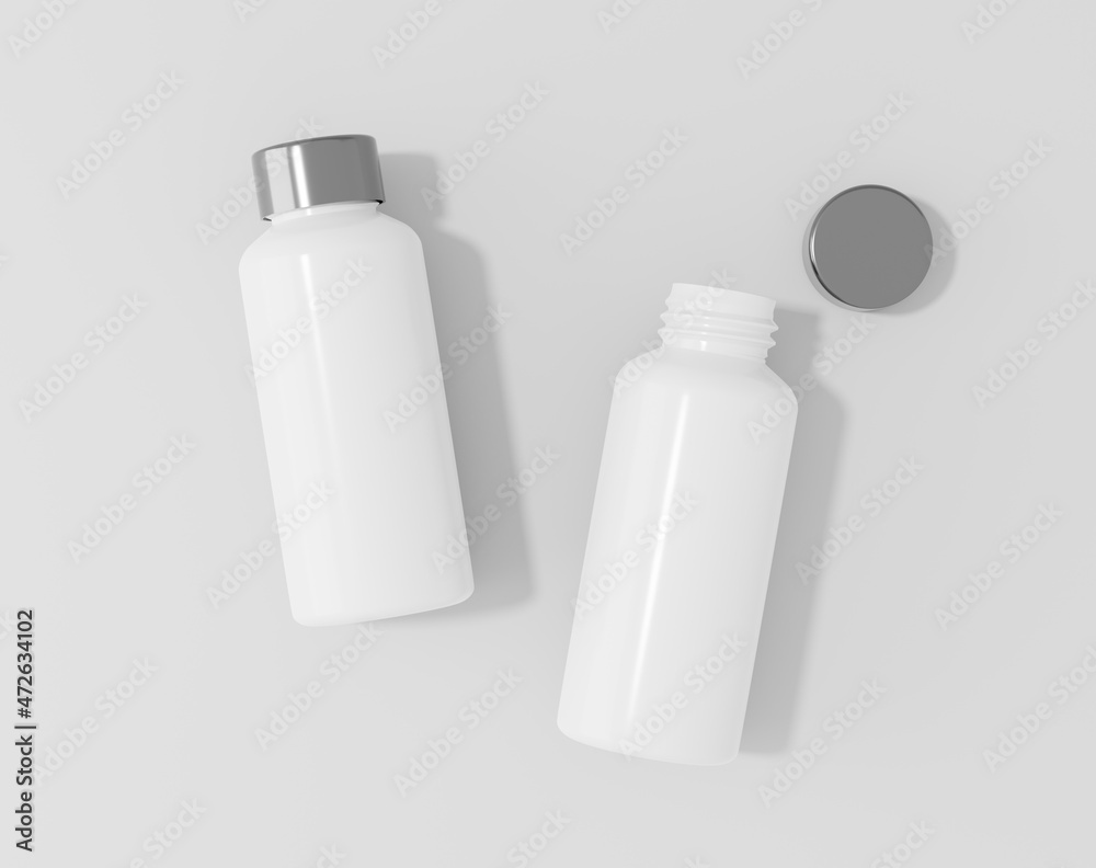 White plastic bottle, thermos water bottle, 3d rendering, 3d illustration White plastic bottle, thermos water bottle, 3d rendering, 3d illustration