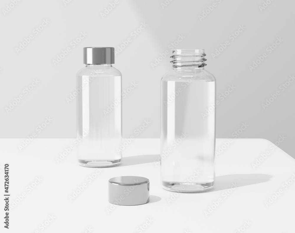 Transparent plastic bottle, thermos water bottle, 3d rendering, 3d illustration Transparent plastic bottle, thermos water bottle, 3d rendering, 3d illustration