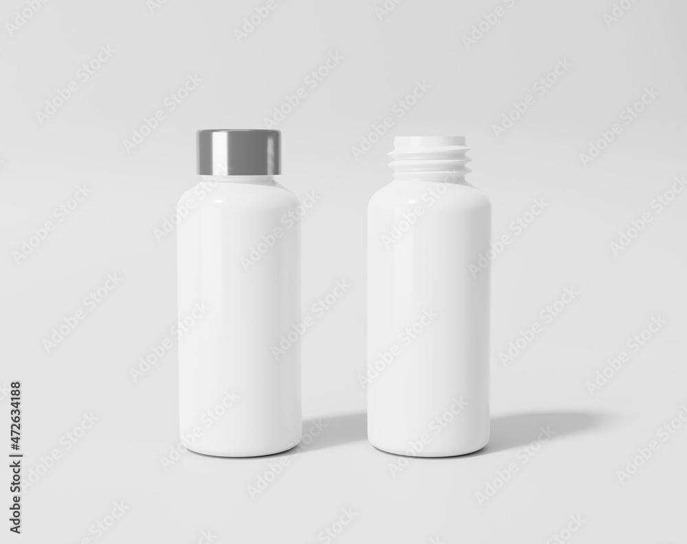 White plastic bottle, thermos water bottle, 3d rendering, 3d illustration White plastic bottle, thermos water bottle, 3d rendering, 3d illustration