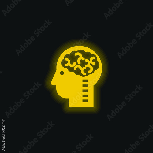 Brain In Head yellow glowing neon icon