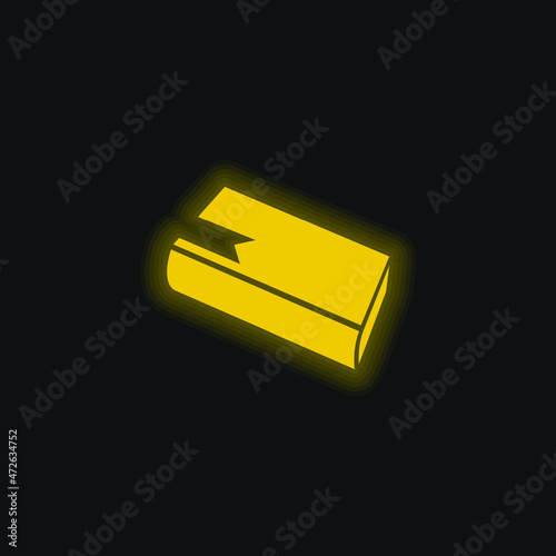 Book Diagonal View Silhouette With Bookmark yellow glowing neon icon