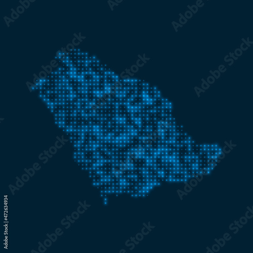 Saudi Arabia dotted glowing map. Shape of the country with blue bright bulbs. Vector illustration.