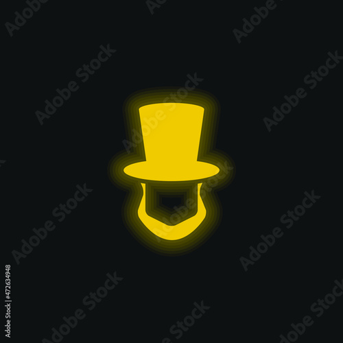 Abraham Lincoln Hat And Beard Shapes yellow glowing neon icon