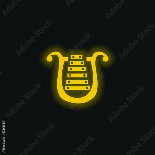 Bell Lyre yellow glowing neon icon