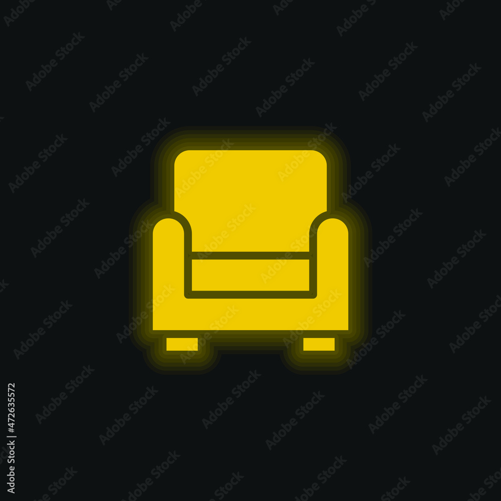 Armchair yellow glowing neon icon Armchair yellow glowing neon icon