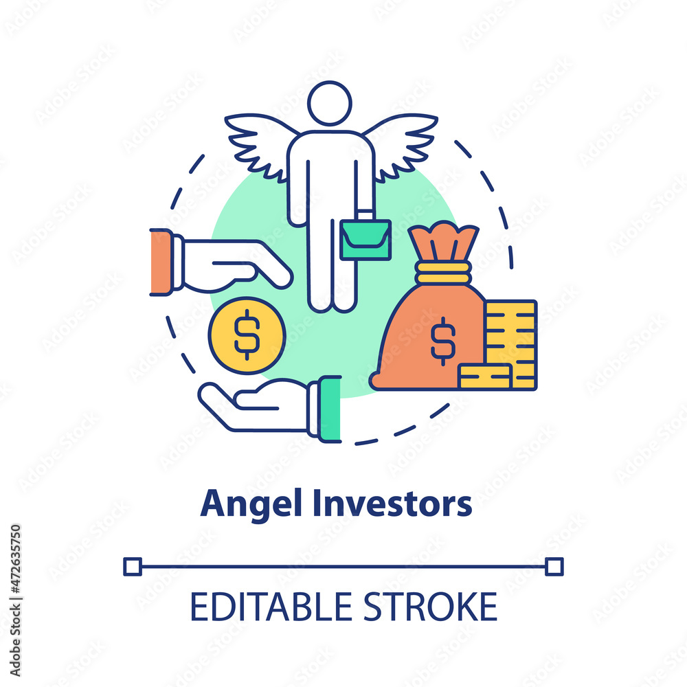 Angel investors concept icon. Small business financial support. Product startup launch private financing abstract idea thin line illustration. Vector isolated outline color drawing. Editable stroke