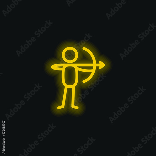 Archer With Bow yellow glowing neon icon