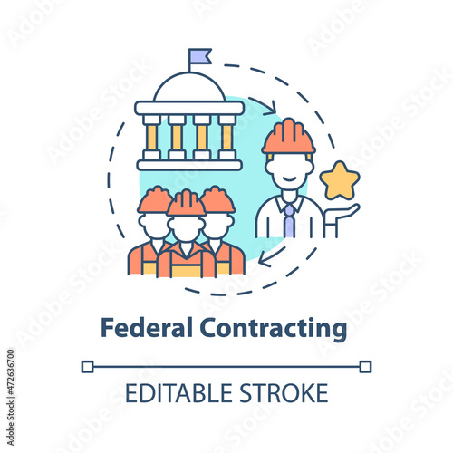 Federal contracting concept icon. Startup support. Small business and government partnership abstract idea thin line illustration. Vector isolated outline color drawing. Editable stroke