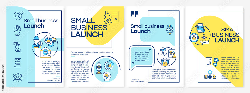 Small business launch strategy brochure template. Flyer, booklet, leaflet print, cover design with linear icons. Vector layouts for presentation, annual reports, advertisement pages