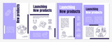 Launching new product strategy campaign brochure template. Flyer, booklet, leaflet print, cover design with linear icons. Vector layouts for presentation, annual reports, advertisement pages