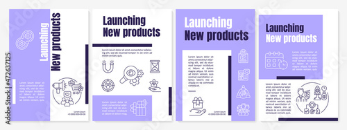 Launching new product strategy campaign brochure template. Flyer, booklet, leaflet print, cover design with linear icons. Vector layouts for presentation, annual reports, advertisement pages