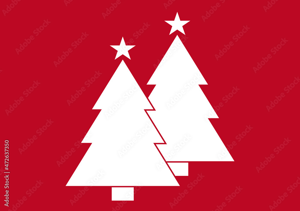 Icono de árboles de navidad en fondo rojo.
