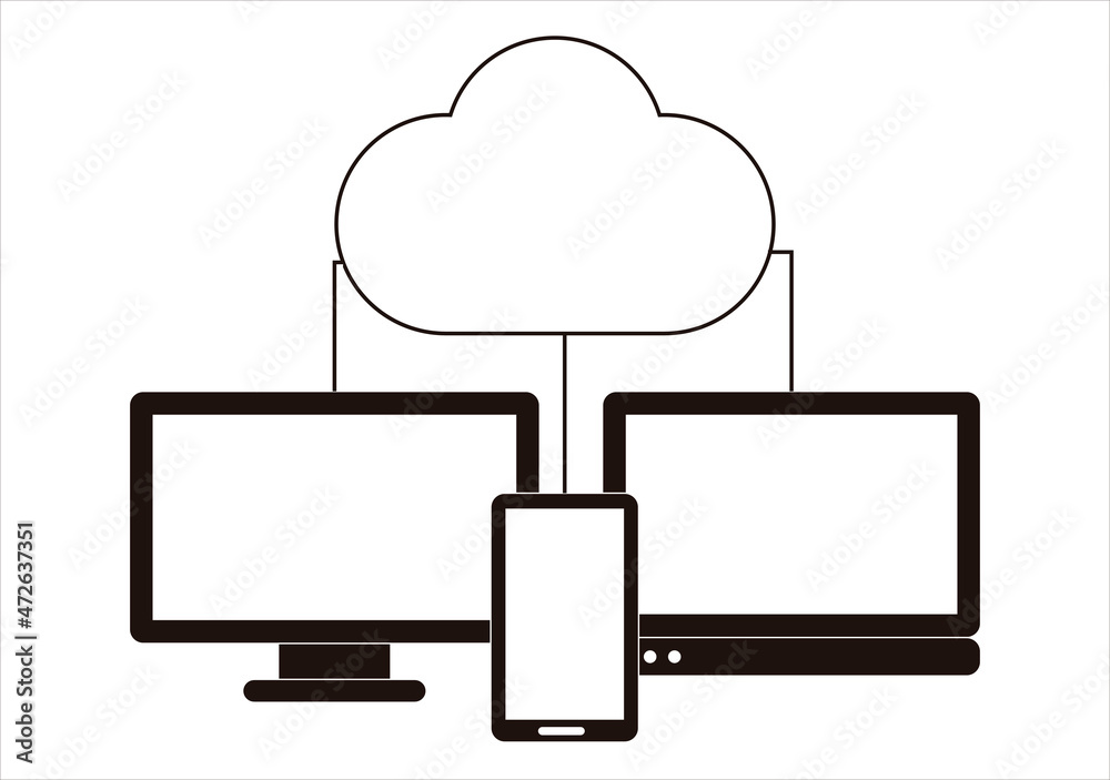 Diferentes dispositivos conectados a un servidor o la nube. Diferentes dispositivos conectados a un servidor o la nube.