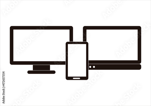 Icono negro de pantalla de dispositivos en fondo blanco.