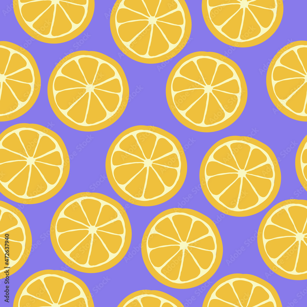 A simple pattern of oranges. Lilac background, juicy oranges. Print is well suited for Wallpaper, banners, textiles and packaging. A simple pattern of oranges. Lilac background, juicy oranges. Print is well suited for Wallpaper, banners, textiles and packaging.