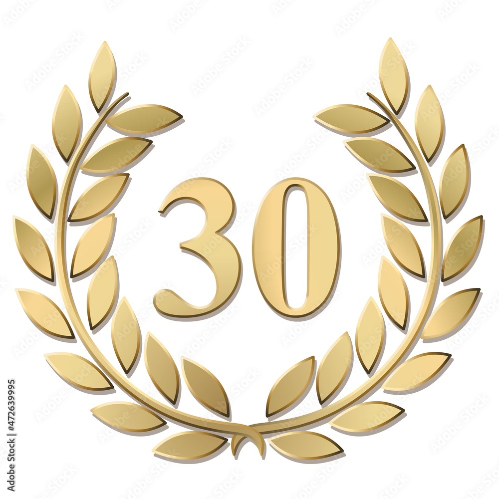3D gold laurel wreath 30 vector isolated on a white background	