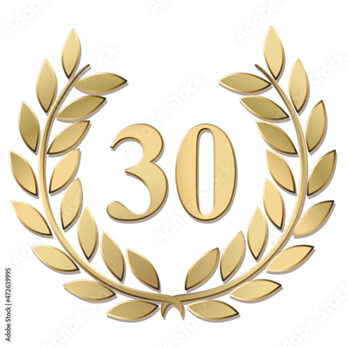 3D gold laurel wreath 30 vector isolated on a white background	