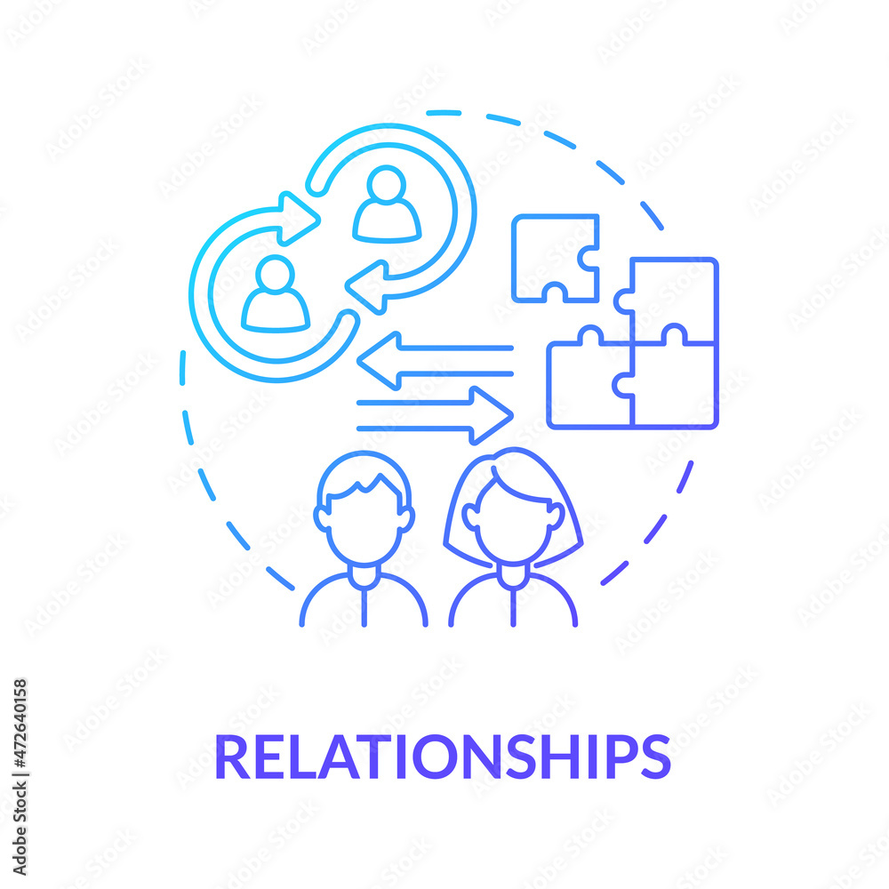 Relationships blue gradient concept icon. Social participation in group. Relations position in community abstract idea thin line illustration. Vector isolated outline color drawing