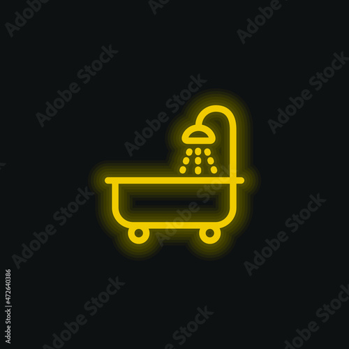 Bathtube With Shower yellow glowing neon icon