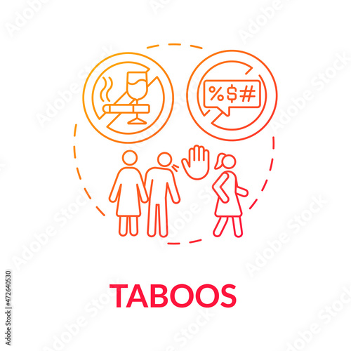 Cultural taboos red gradient concept icon. Wrong behavior in community. Social participation. Break social moral norms abstract idea thin line illustration. Vector isolated outline color drawing