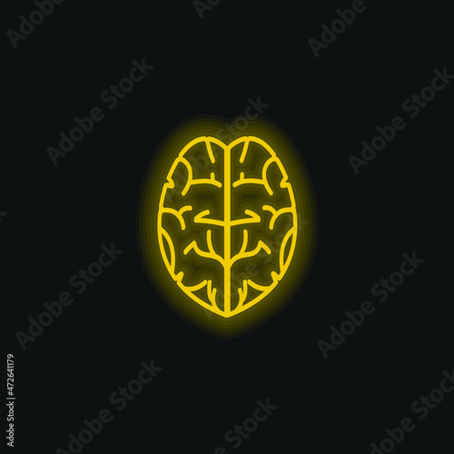 Brain yellow glowing neon icon