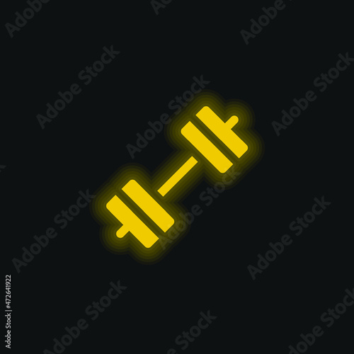 Barbell yellow glowing neon icon