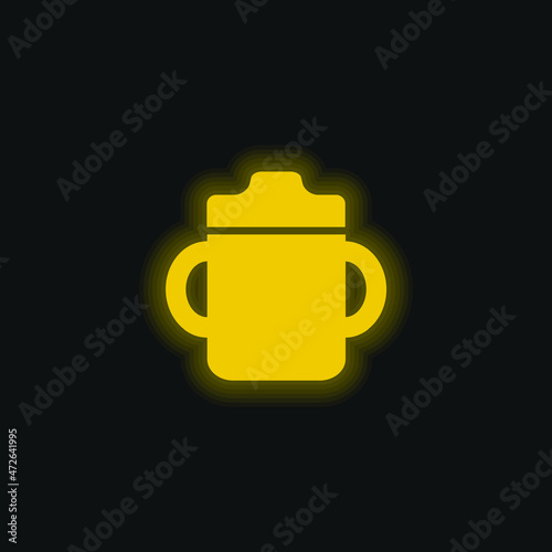 Baby Drinking Bottle With Handle On Both Sides yellow glowing neon icon