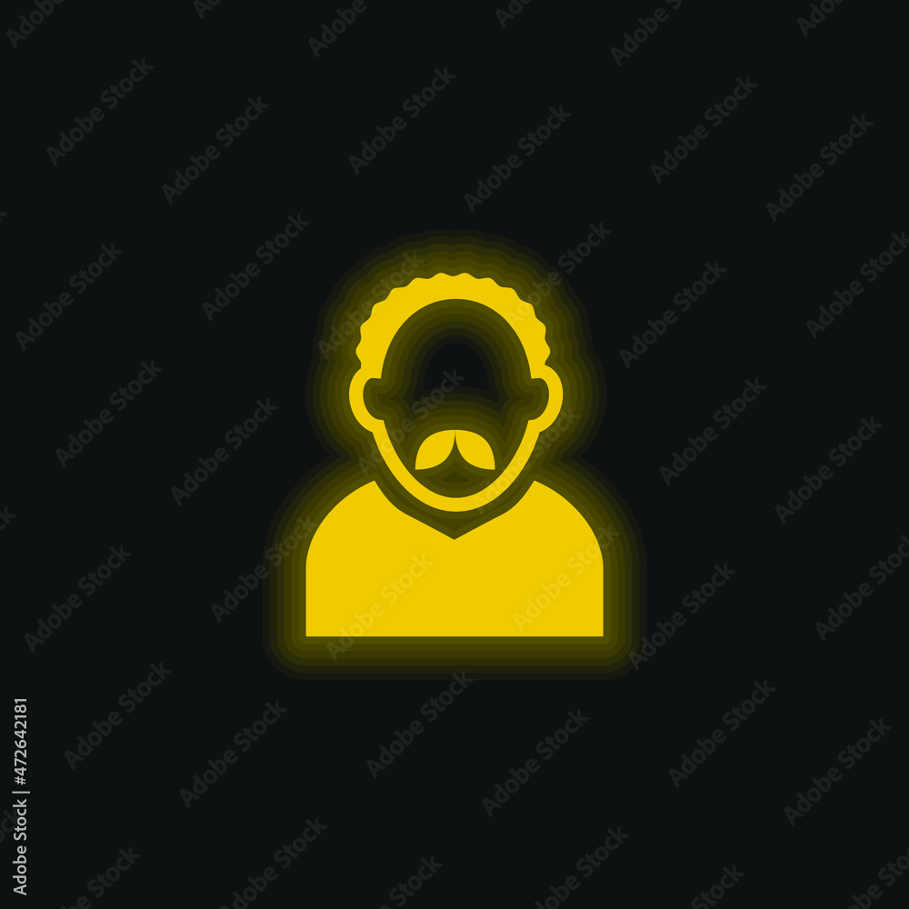 Adult Man Avatar With Short Curly Hair And Mustache yellow glowing neon icon Adult Man Avatar With Short Curly Hair And Mustache yellow glowing neon icon
