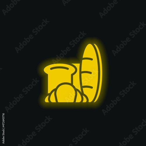 Bread yellow glowing neon icon