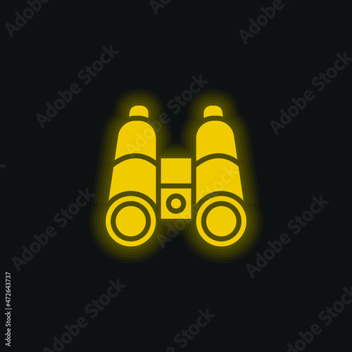 Binocular yellow glowing neon icon