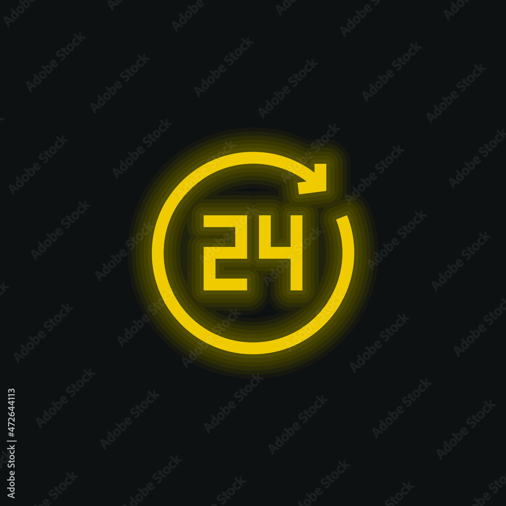 Obraz premium 24 Hours yellow glowing neon icon