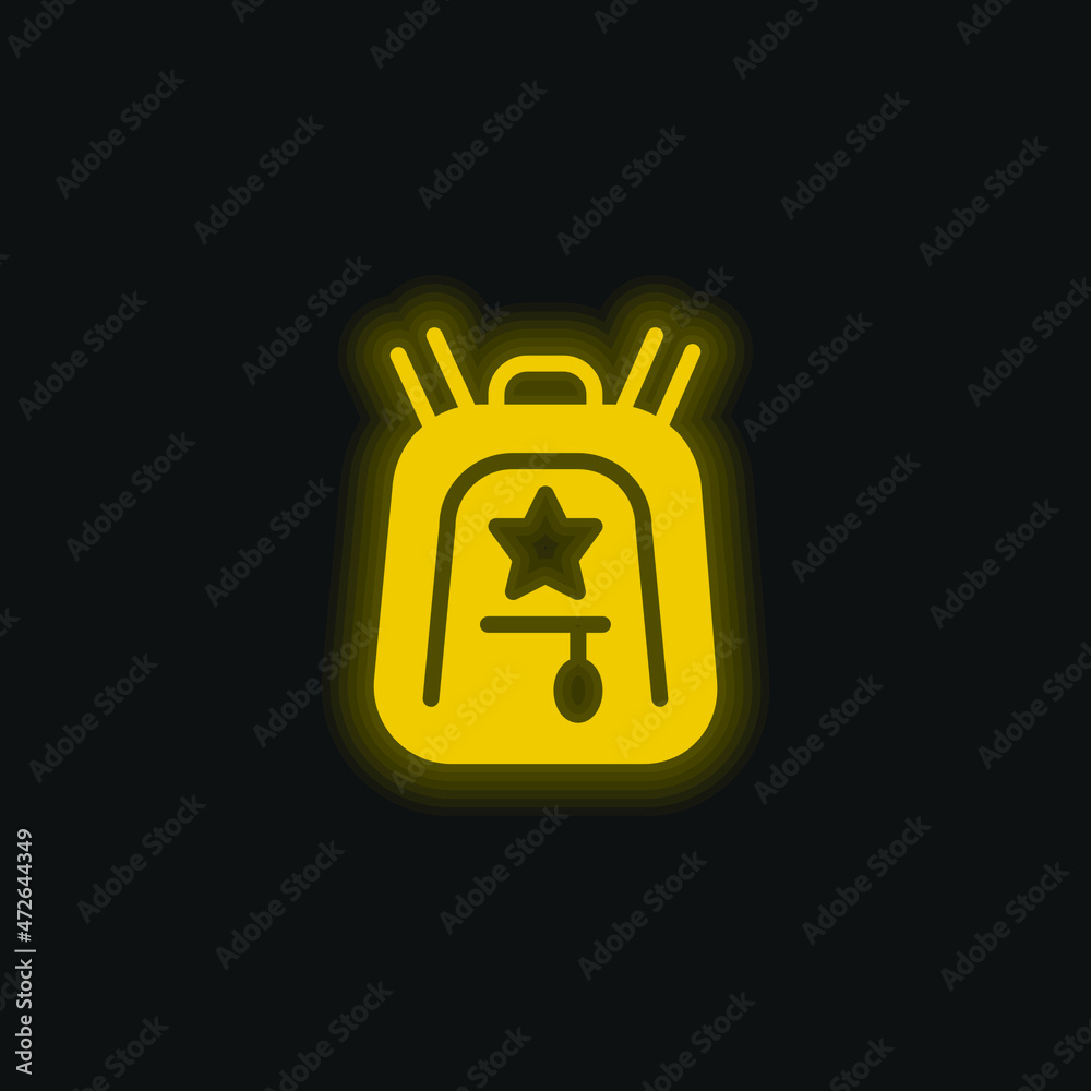 Backpack yellow glowing neon icon Backpack yellow glowing neon icon