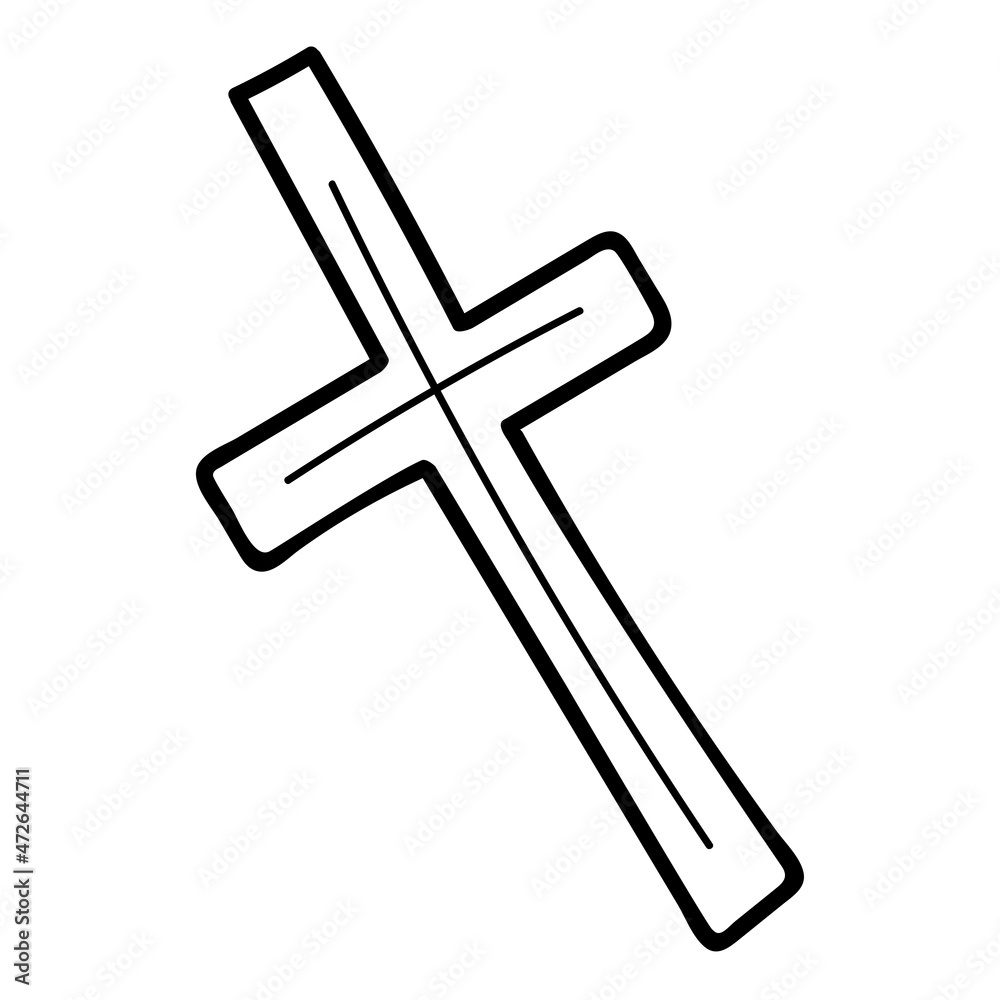 Cross for a grave in a cemetery on Halloween. Doodle symbol of holiday horror drawn by line. Ritual vector element in black outline. Religious object. Day of the Spirits. Cross for a grave in a cemetery on Halloween. Doodle symbol of holiday horror drawn by line. Ritual vector element in black outline. Religious object. Day of the Spirits.