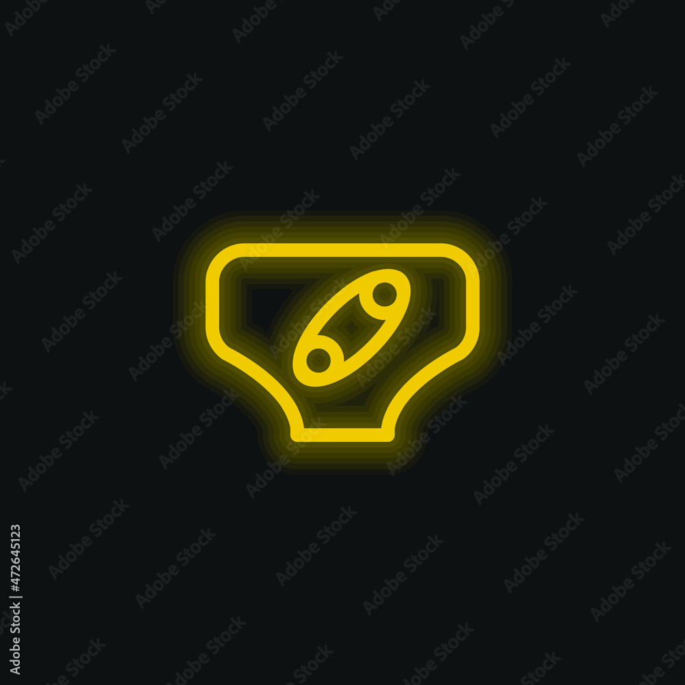 Baby Diaper Outline With Security Pin In The Front yellow glowing neon icon Baby Diaper Outline With Security Pin In The Front yellow glowing neon icon