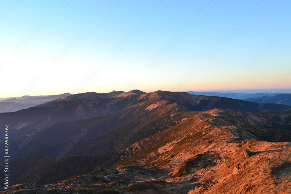 sunset in the mountains. Chornogora