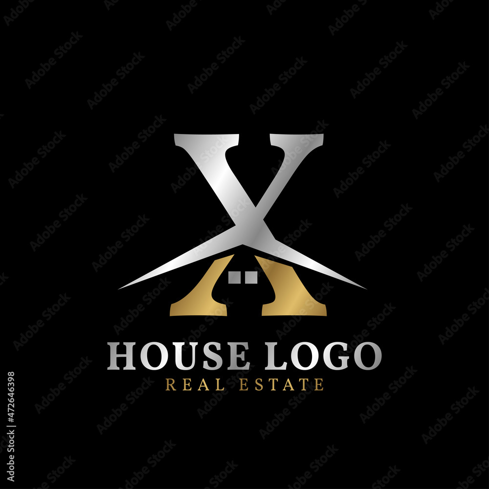 letter X with roof and window luxurious real estate vector logo design letter X with roof and window luxurious real estate vector logo design