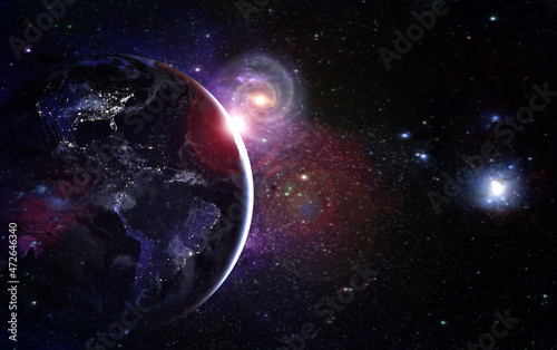Planets and galaxy in outer space. Elements of this Image Furnished by NASA