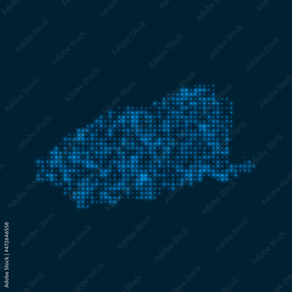 Imbros dotted glowing map. Shape of the island with blue bright bulbs. Vector illustration.