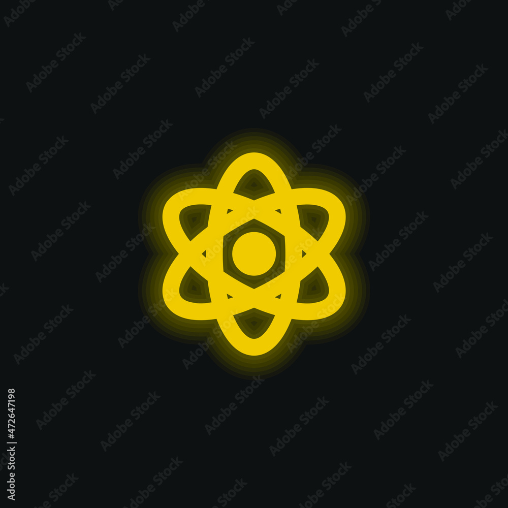 Atom yellow glowing neon icon Atom yellow glowing neon icon