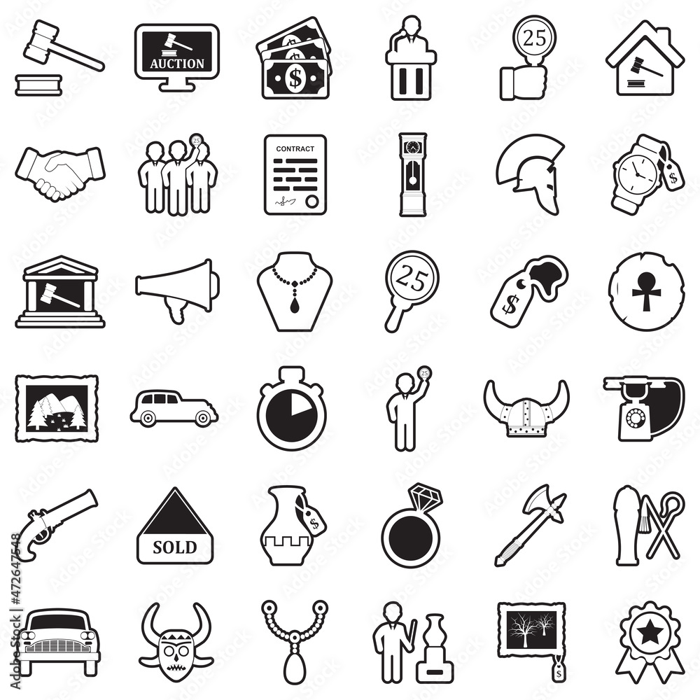 Auction Icons. Line With Fill Design. Vector Illustration. Auction Icons. Line With Fill Design. Vector Illustration.