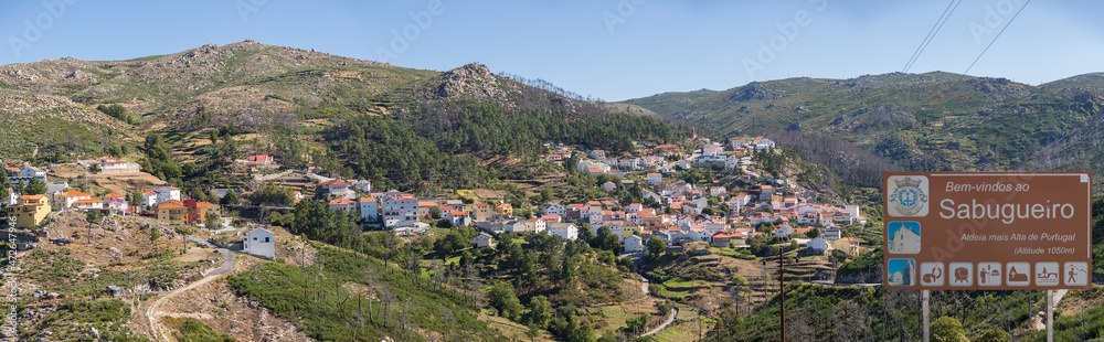 Panoramic view at the Sabugueiro Village , highest village in Portugal, located on top of the mountains of the Serra da Estrela natural park, Star Mountain Range
