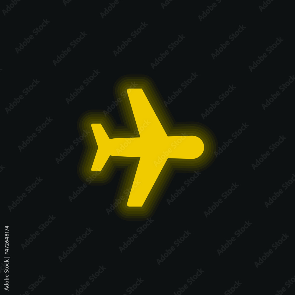 Fototapeta premium Aeroplane yellow glowing neon icon