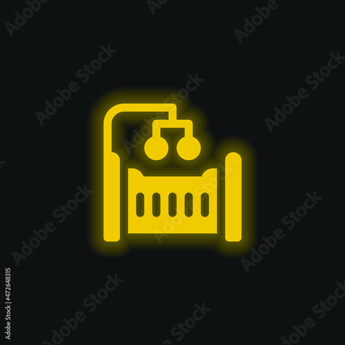 Baby Crib yellow glowing neon icon