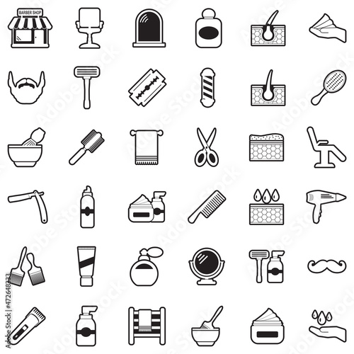 Barber Shop Icons. Line With Fill Design. Vector Illustration.