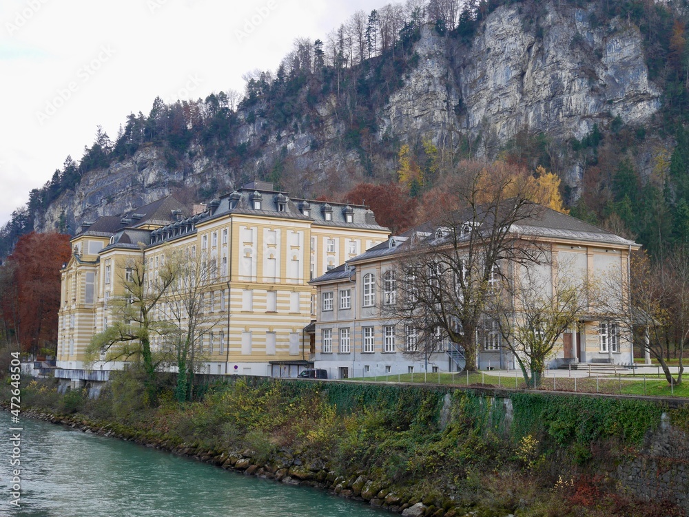 Music conservatory and Pfoertnerhaus in medieval town Feldkirch on the riverside of Ill. Vorarlberg, Austria.