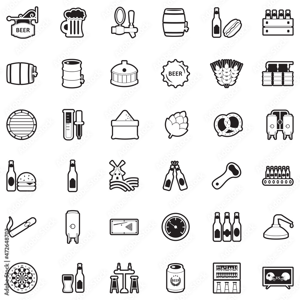 Naklejka premium Beer Icons. Line With Fill Design. Vector Illustration.